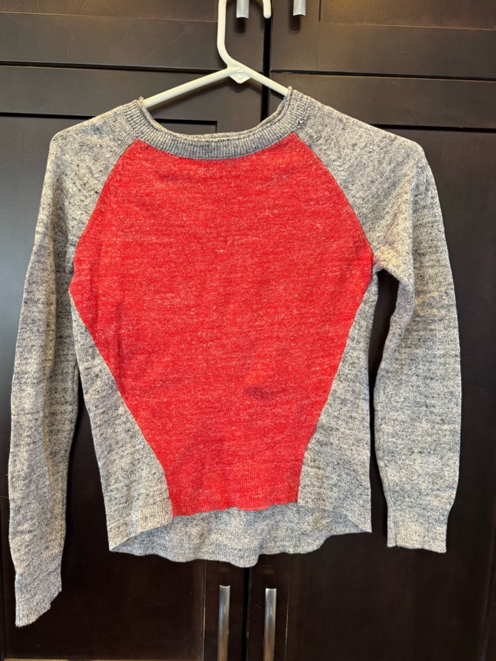 GAP Red Front Panel Heather Gray Raglan Kids Sweater